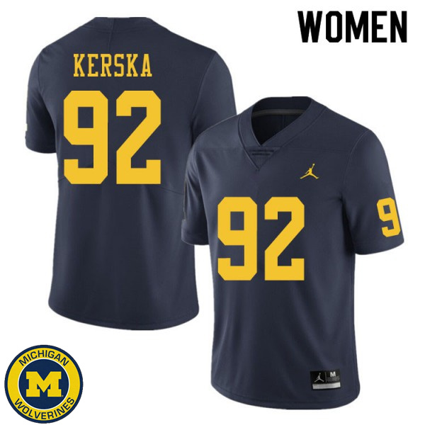 Women Michigan Wolverines #92 Karl Kerska Navy NCAA Football Jersey